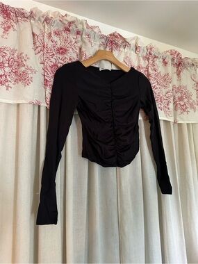 Zara Black Long-Sleeve Ruched Front Top
